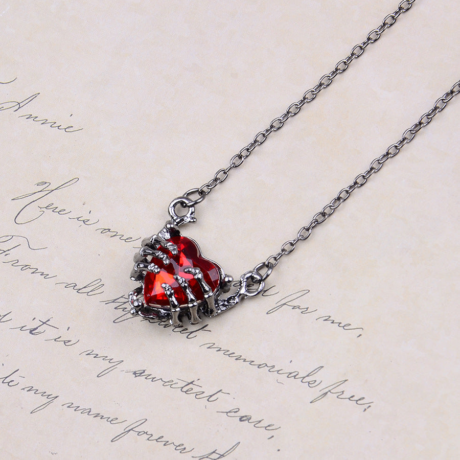 Wholesale Dark punk diamond heart necklace earrings